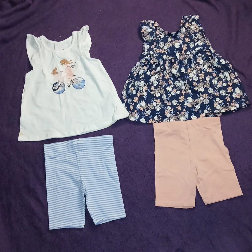 Maggie & Zoe Mix and Match‎ 4 Piece Set Baby Girl tops and Bike shorts|Size: 24M